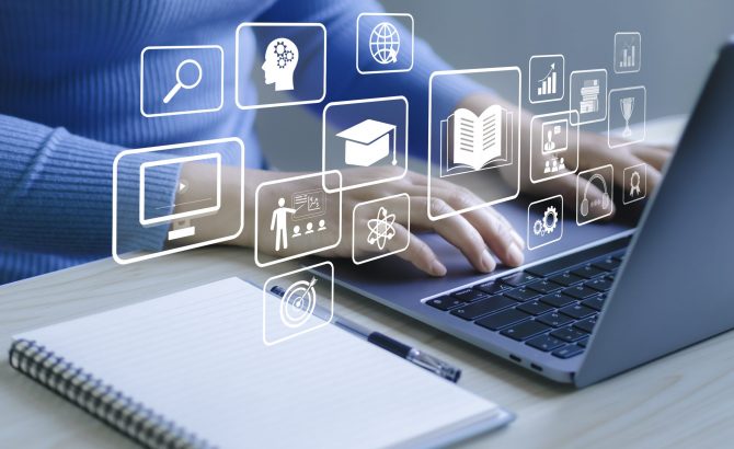 e-learning education internet lessons and online learning with webinars, video tutorials, personal development and professional qualifications. Digital courses to develop new skills